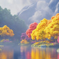 Vivid Mountain Lake Mural Wallpaper — Dreamy Colorful Landscape Mural Wallpaper - room preview 02