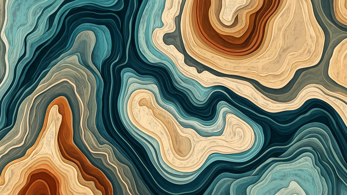 Abstract Topographic Mural Wallpaper — Earthy Teal and Sand Tones Mural Wallpaper - room preview 02