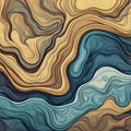 Abstract Swirl Mural Wallpaper — Teal and Ochre Fluid Art Mural Wallpaper - room preview 02