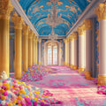 Baroque Palace Hall Mural Wallpaper — Regal Blue and Gold Floral Mural Wallpaper - room preview 02
