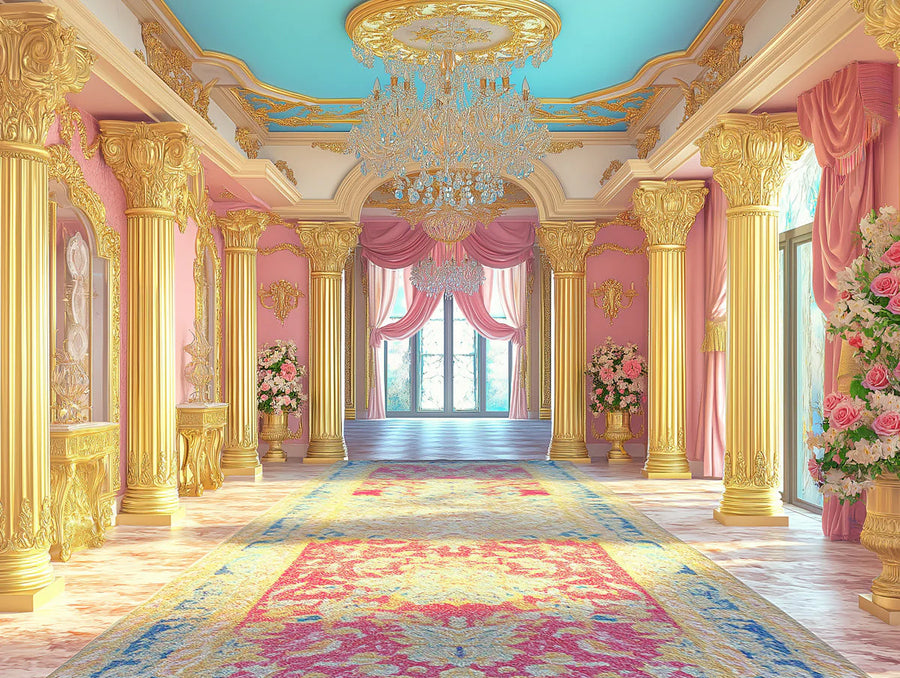 Königspalast Barock Wandtapete in Pink und Gold Wandtapete printable artwork