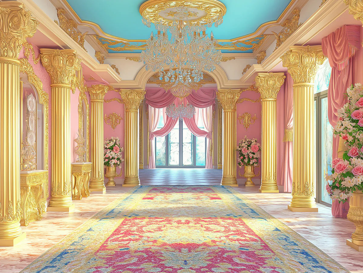 Royal Palace Baroque Mural Wallpaper in Pink and Gold Mural Wallpaper - room preview 02