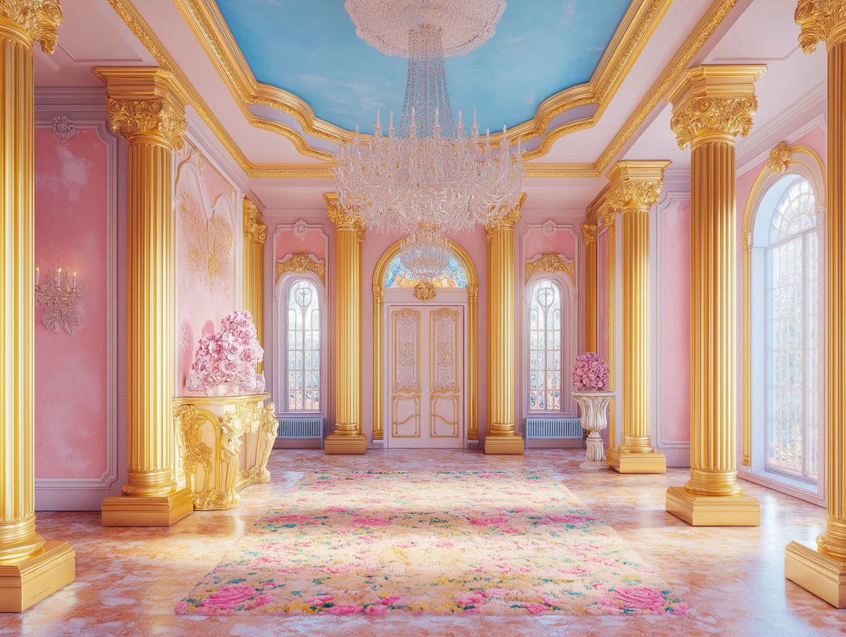Royal Baroque Palace Mural Wallpaper in Pink and Gold Mural Wallpaper - room preview 02