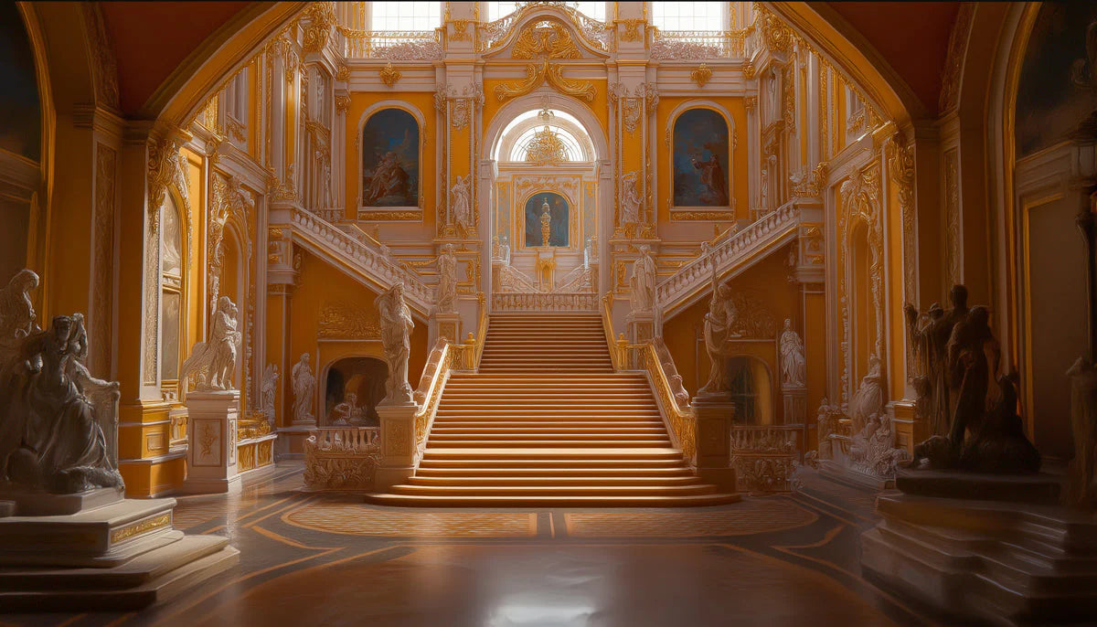 Grand Baroque Staircase Mural Wallpaper — Architectural Gold Mural Wallpaper - room preview 02