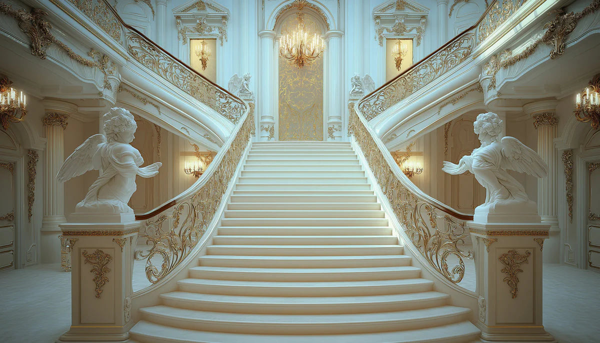 Grand Baroque Staircase Mural Wallpaper — Ornate Palace Design Mural Wallpaper - room preview 02