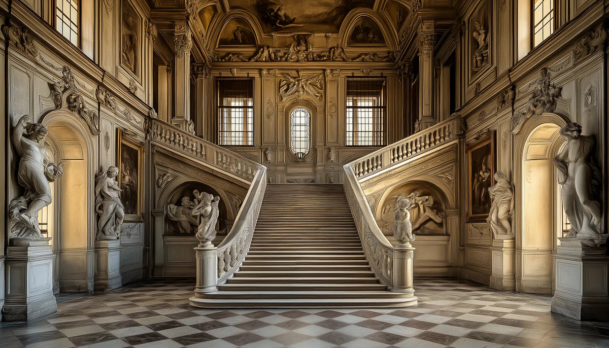 Grand Palace Staircase Mural Wallpaper — Baroque Architectural Mural Wallpaper - room preview 02