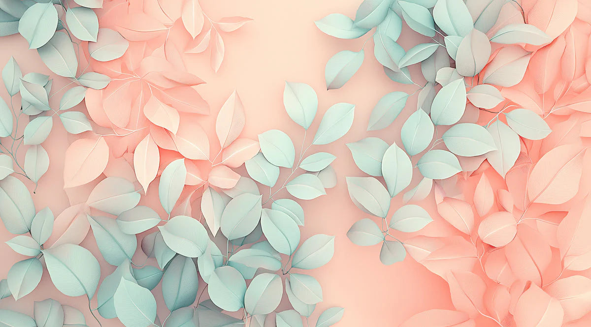Floating Pastel Leaf Mural Wallpaper — Soft Botanical Design Mural Wallpaper - room preview 02