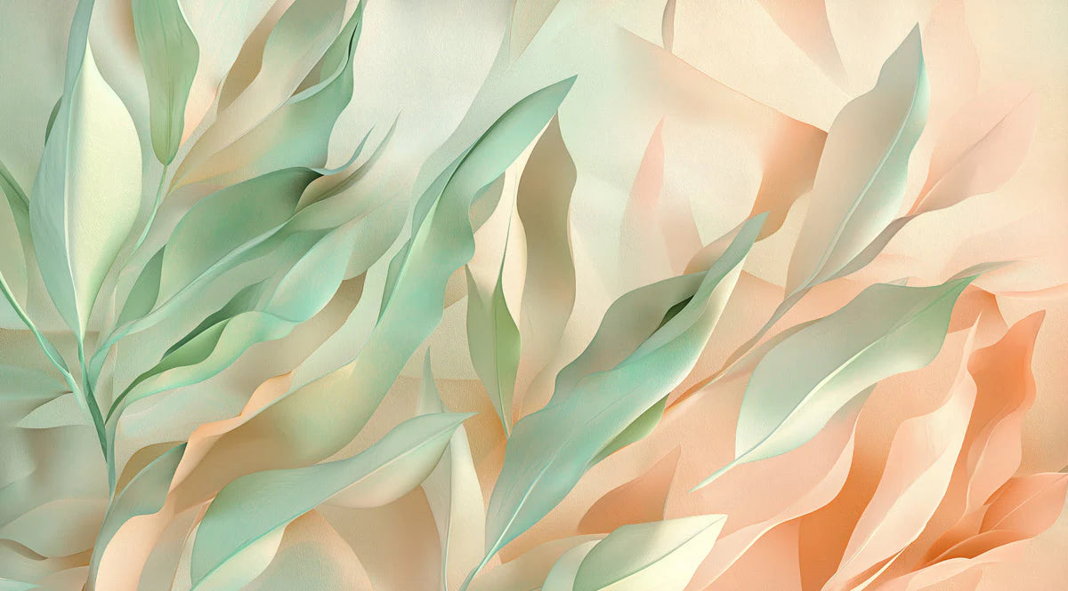 Ethereal Willow Leaf Mural Wallpaper — Soft Botanical Art Mural Wallpaper - room preview 02