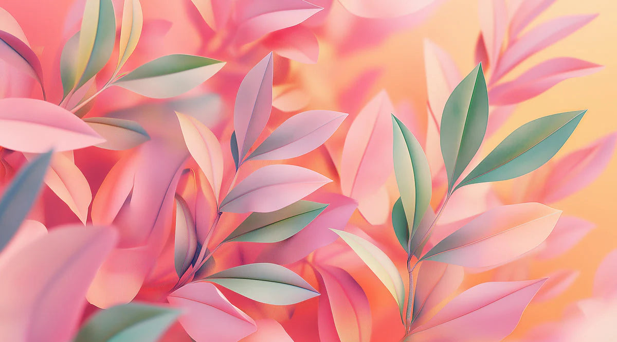 Soft Tropical Leaves Mural Wallpaper — Pastel Botanical Design Mural Wallpaper - room preview 02