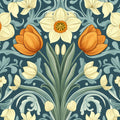 Vintage Botanical Floral Mural Wallpaper — Teal and Ochre Bloom Mural Wallpaper - room preview 02