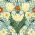 Heritage Floral Botanical Mural Wallpaper in Teal and Ochre Mural Wallpaper - room preview 02
