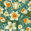 Daffodil and Tulip Floral Mural Wallpaper —Mid-Century Botanical Mural Wallpaper - room preview 02
