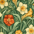 Daffodil Garden Mural Wallpaper — Arts and Crafts Botanical Design Mural Wallpaper - room preview 02