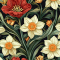Daffodil and Tulip Botanical Mural Wallpaper — Midnight Floral Mural Wallpaper - room preview 02