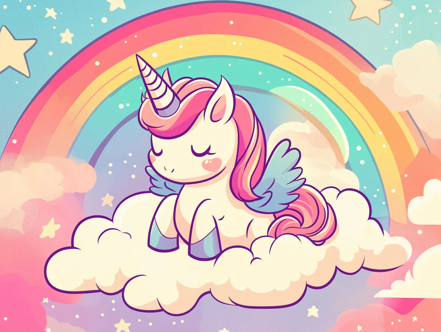 Unicorn Wallpaper Mural – Kids Fantasy Wall Mural – Dreamy Unicorn Rainbow — Whimsical Pastel Decor printable artwork