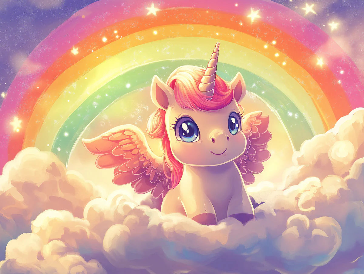 Rainbow Unicorn Galaxy Mural Wallpaper — Whimsical Dreamscape Mural Wallpaper - room preview 02