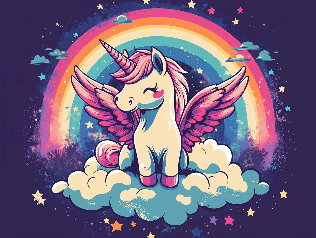 Winged Unicorn and Rainbow Mural Wallpaper — Whimsical Fantasy Mural Wallpaper - room preview 02