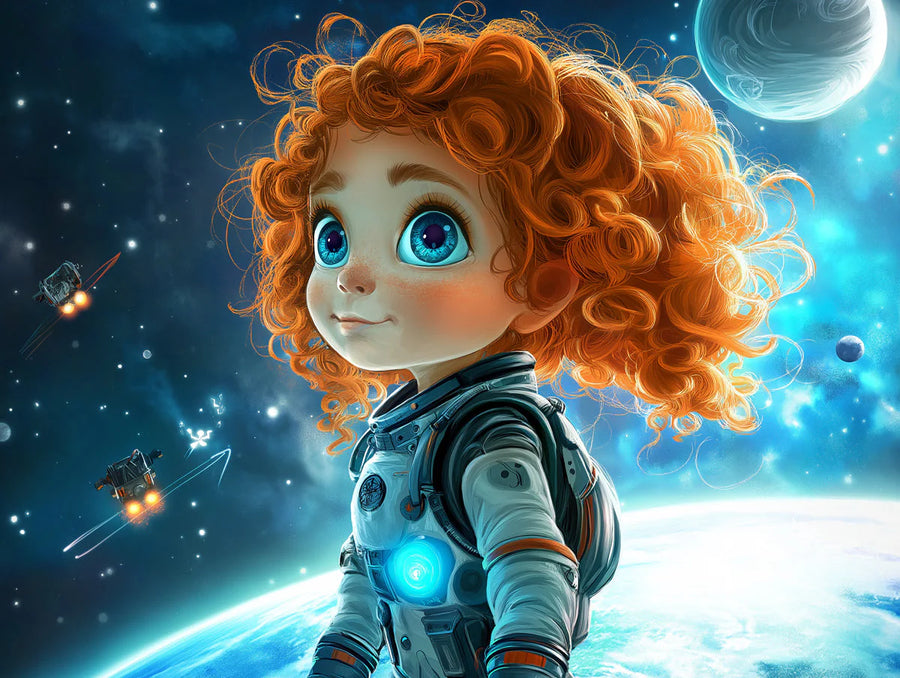 Astronaut Wallpaper Mural – Space Wall Mural – Little Astronaut Space Adventure — Vivid Blue printable artwork
