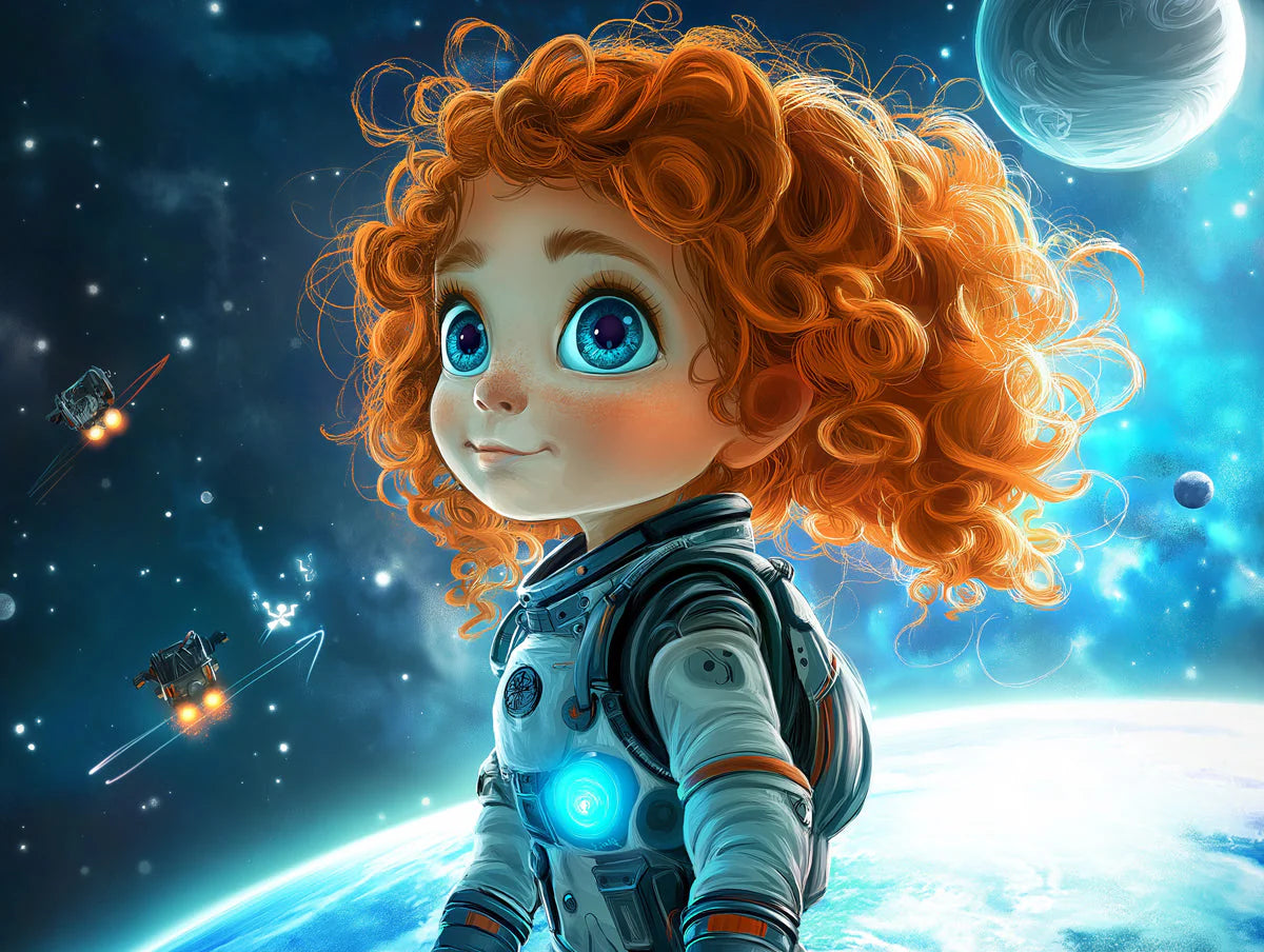 Little Astronaut Space Adventure Mural Wallpaper — Vivid Blue Mural Wallpaper - room preview 02