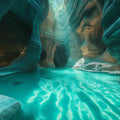 Canyon River Waterfall Mural Wallpaper —Cool Teal and Earthy Stone Mural Wallpaper - room preview 02