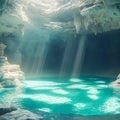 Glacial Cavern Mural Wallpaper —Cool Blue Ice and Light Beams Mural Wallpaper - room preview 02
