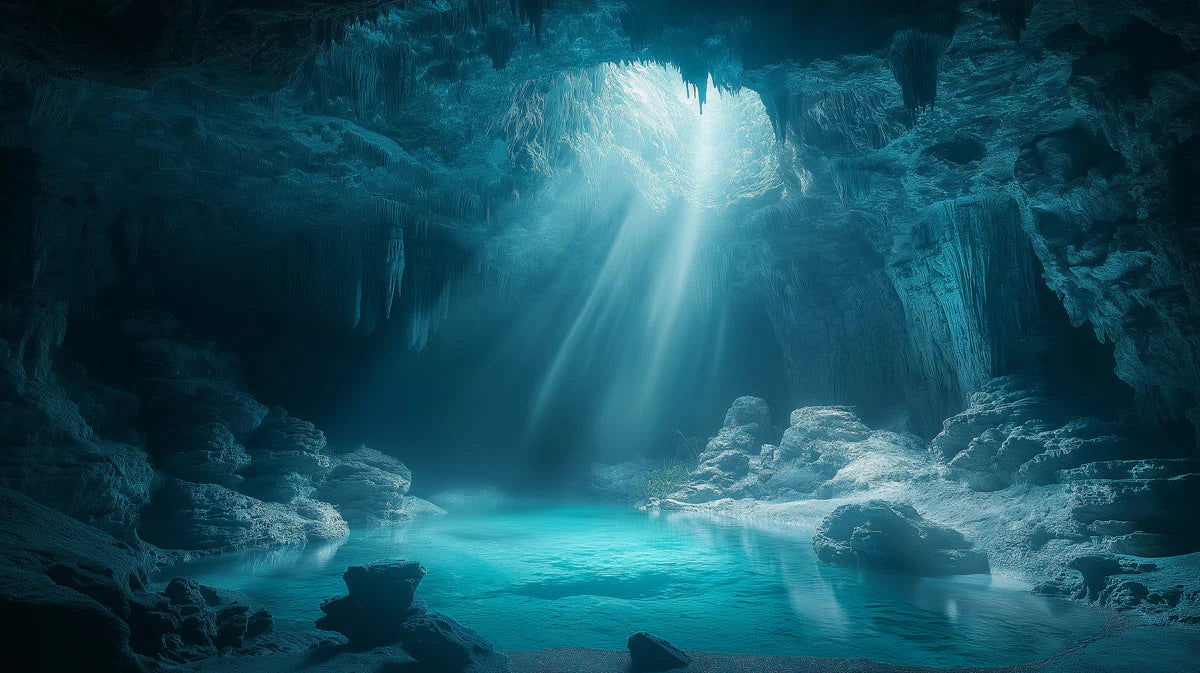 Glacial Cave Interior Mural Wallpaper —Deep Blue Ice Cavern Mural Wallpaper - room preview 02