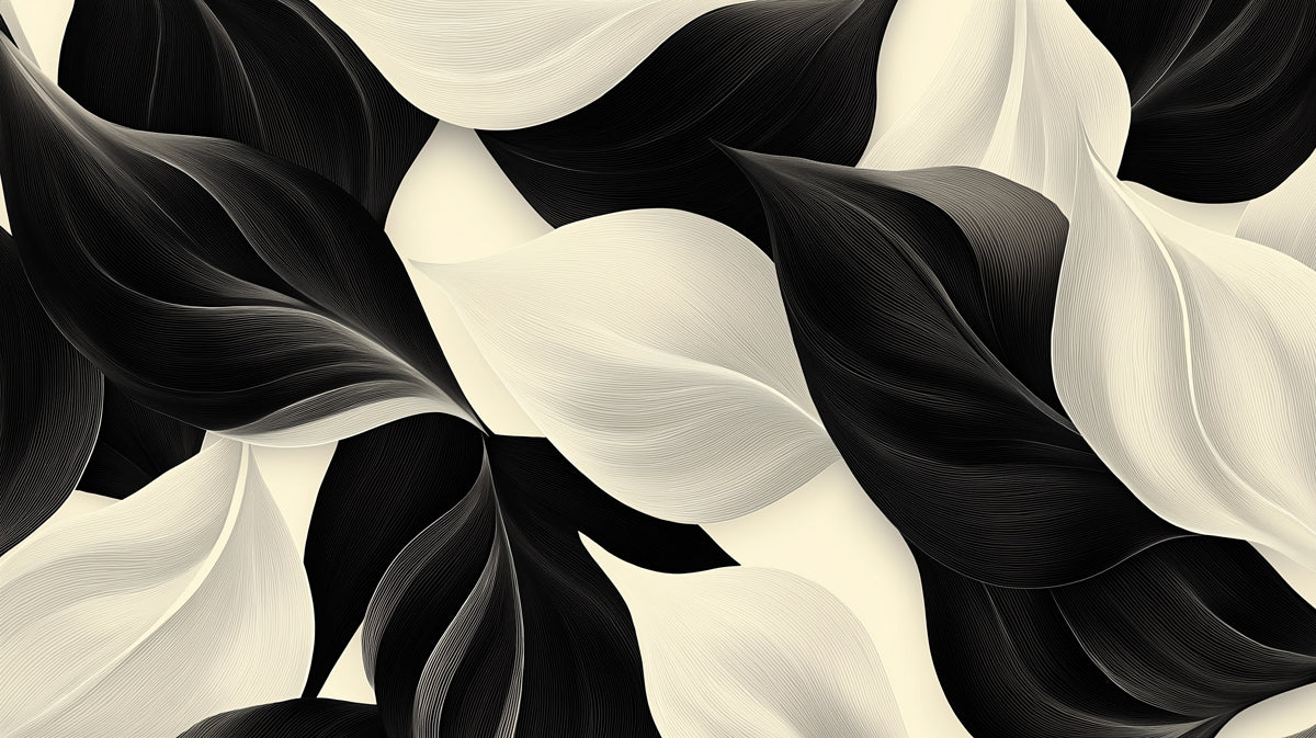 Monochrome Leaf Wave Mural Wallpaper — Modern Abstract Design Mural Wallpaper - room preview 02