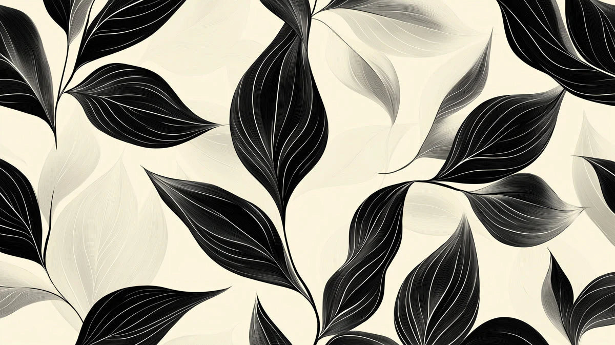 Monochrome Leaf Wave Mural Wallpaper — Modern Graphic Design Mural Wallpaper - room preview 02