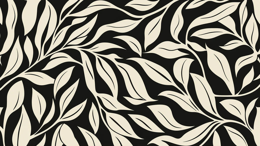 Abstract Wallpaper Mural – Modern Art Wall Mural – Abstract Leaf Silhouette — Monochrome Graphic printable artwork