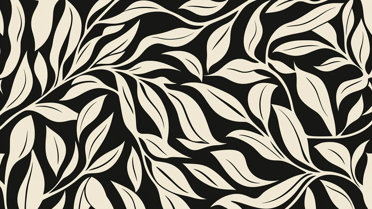 Abstract Leaf Silhouette Mural Wallpaper — Monochrome Graphic Mural Wallpaper - room preview 02