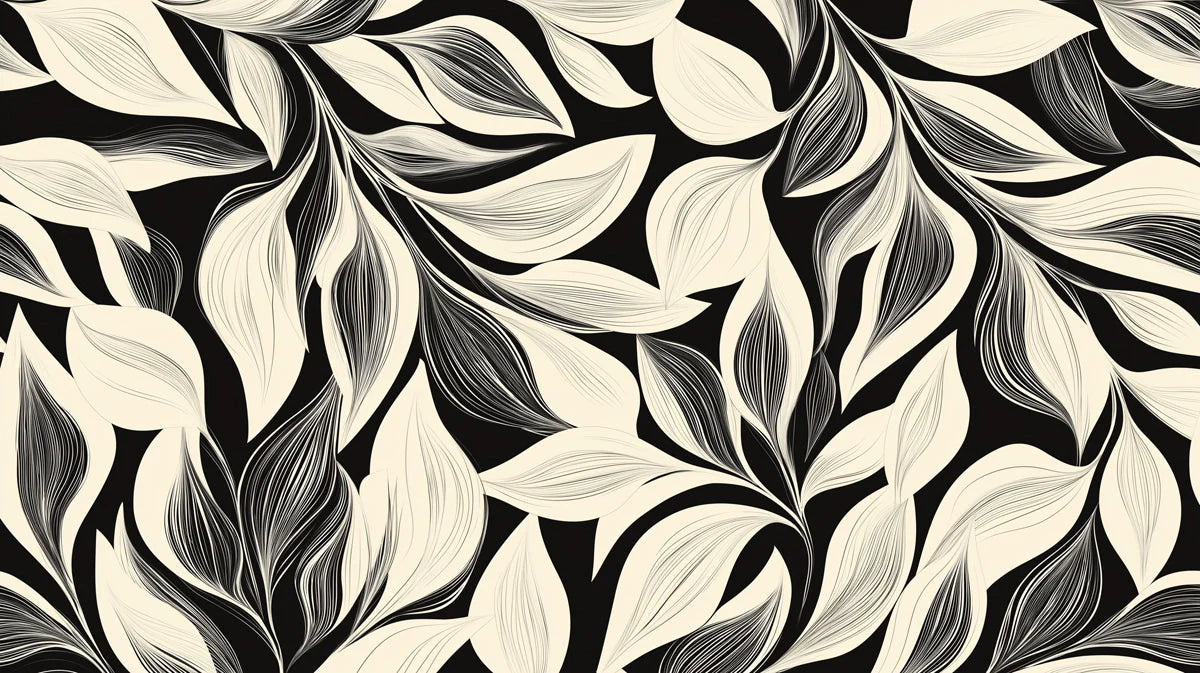 Minimalist Leaf Line Art Mural Wallpaper — Monochrome Graphic Mural Wallpaper - room preview 02