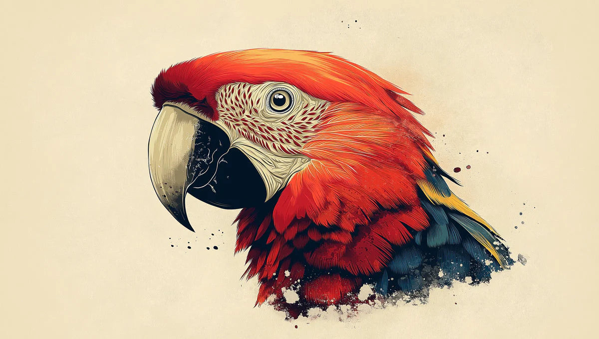 Scarlet Macaw Portrait Mural Wallpaper — Artistic Tropical Style Mural Wallpaper - room preview 02
