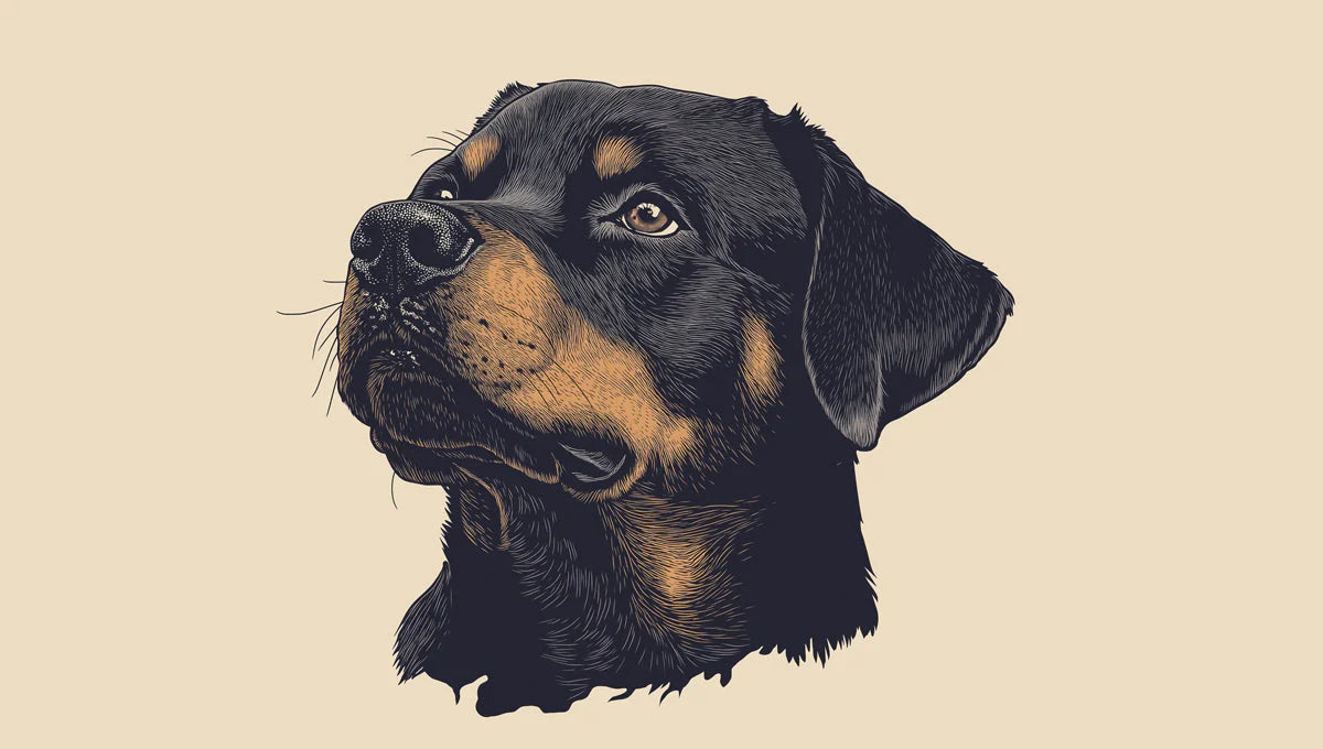 Rottweiler Portrait Mural Wallpaper —Engraved Illustration Style Mural Wallpaper - room preview 02