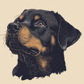 Rottweiler Portrait Mural Wallpaper —Engraved Illustration Style Mural Wallpaper - room preview 02