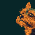 Yorkshire Terrier Portrait Mural Wallpaper — Deep Teal and Amber Mural Wallpaper - room preview 02