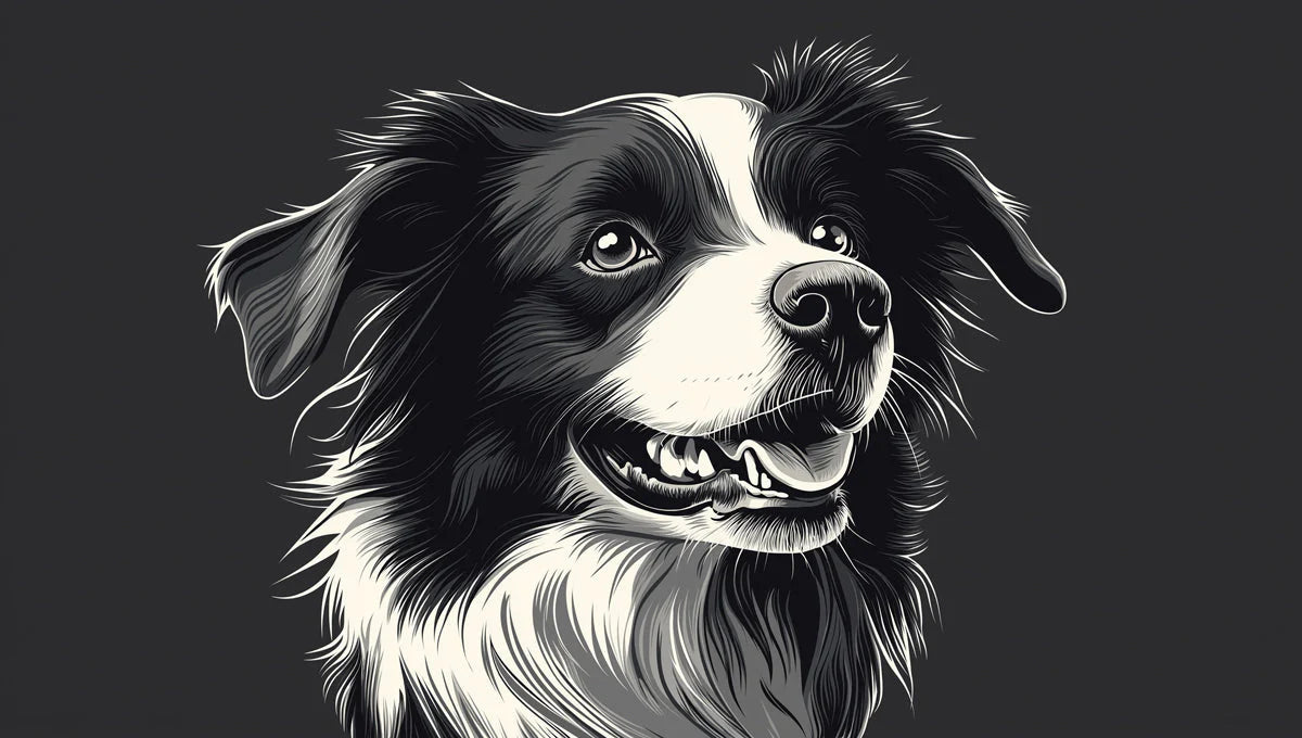Border Collie Portrait Mural Wallpaper — Striking Monochrome Art Mural Wallpaper - room preview 02
