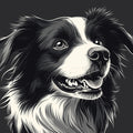 Border Collie Portrait Mural Wallpaper — Striking Monochrome Art Mural Wallpaper - room preview 02