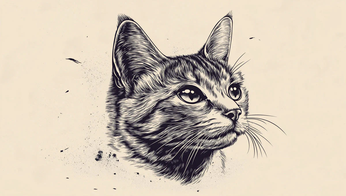 Tabby Cat Portrait Mural Wallpaper — Minimalist Ink Illustration Mural Wallpaper - room preview 02