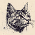 Tabby Cat Portrait Mural Wallpaper — Minimalist Ink Illustration Mural Wallpaper - room preview 02