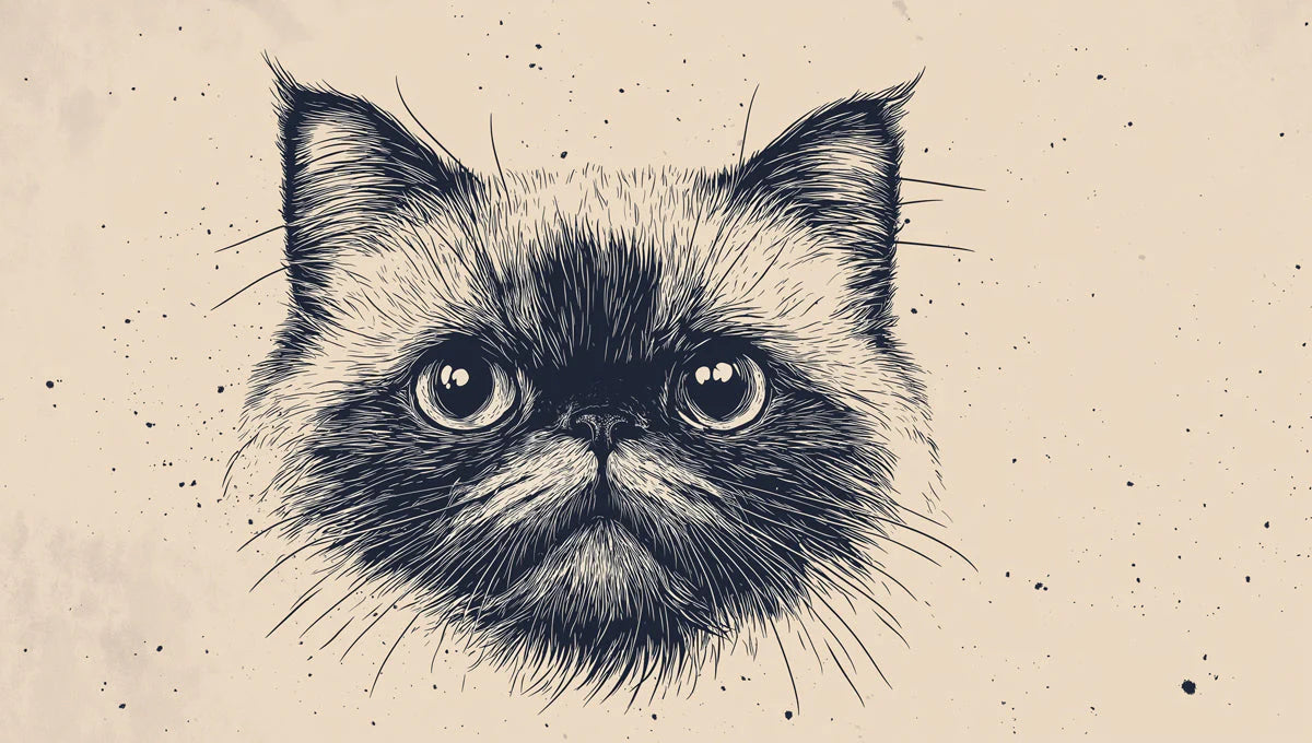 Persian Cat Sketch Mural Wallpaper — Artistic Monochrome Design Mural Wallpaper - room preview 02