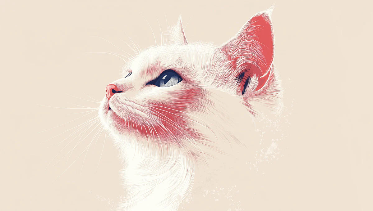 Graceful White Cat Illustration Mural Wallpaper - room preview 02