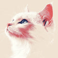 Graceful White Cat Illustration Mural Wallpaper - room preview 02