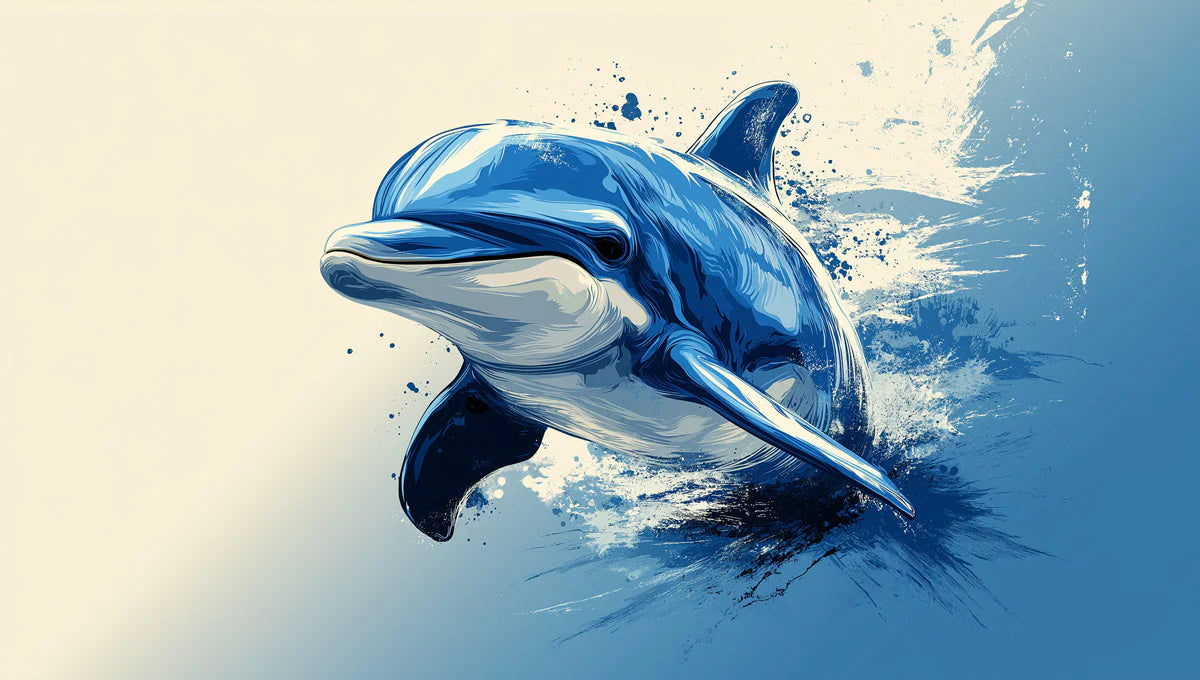 Leaping Dolphin Ocean Mural Wallpaper — Painterly Blue Illustration Mural Wallpaper - room preview 02