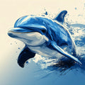 Leaping Dolphin Ocean Mural Wallpaper — Painterly Blue Illustration Mural Wallpaper - room preview 02