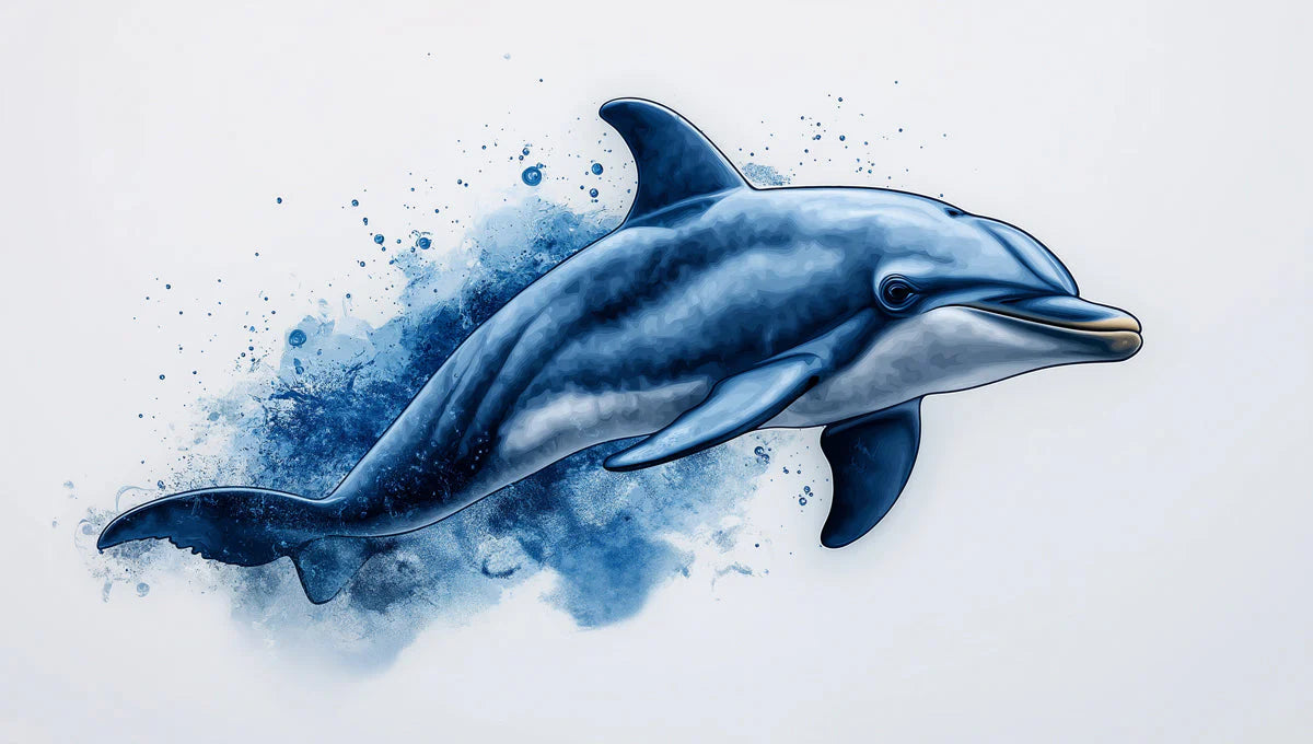 Leaping Dolphin Mural Wallpaper — Expressive Ocean Illustration Mural Wallpaper - room preview 02