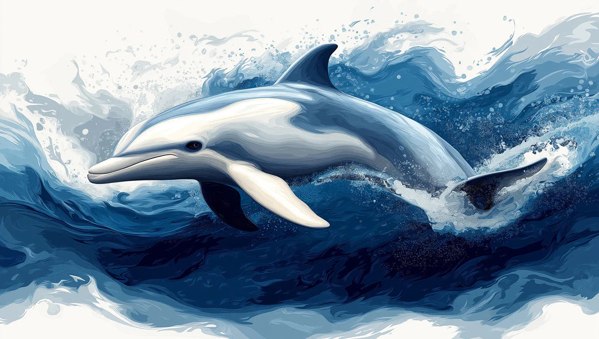 Dolphin in Motion Mural Wallpaper — Fluid Marine Art Mural Wallpaper - room preview 02
