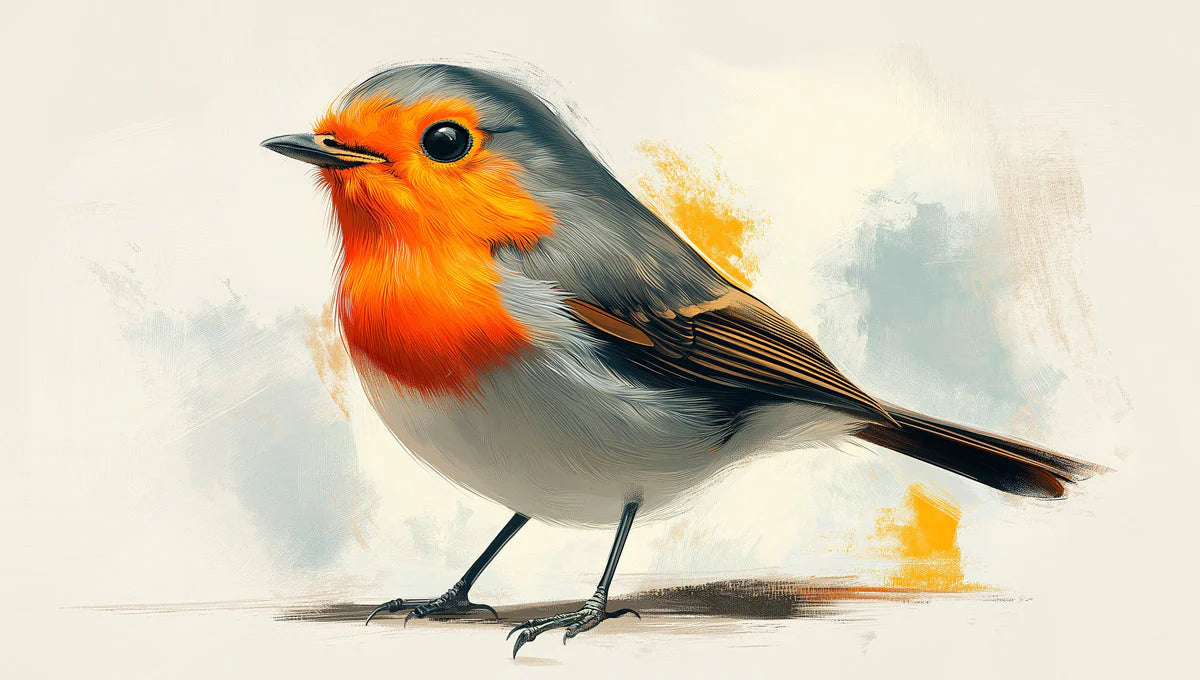 Robin Portrait Mural Wallpaper — Painterly Bird Illustration Mural Wallpaper - room preview 02