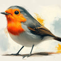 Robin Portrait Mural Wallpaper — Painterly Bird Illustration Mural Wallpaper - room preview 02