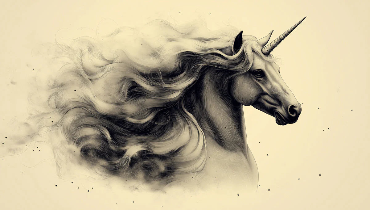 Ethereal Unicorn Illustration Mural Wallpaper — Monochromatic Art Mural Wallpaper - room preview 02