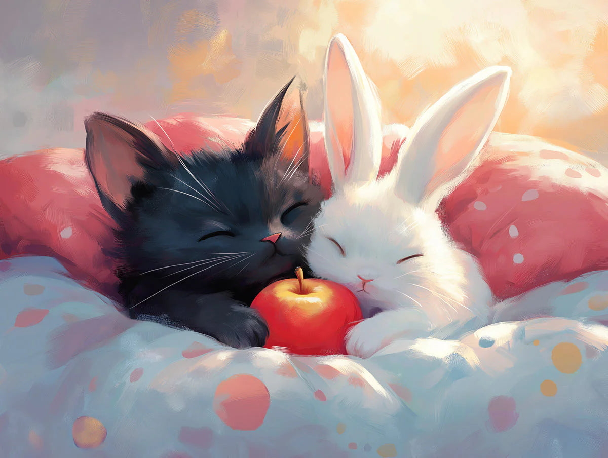 Sleeping Animal Friends Mural Wallpaper —Whimsical Painted Design Mural Wallpaper - room preview 02